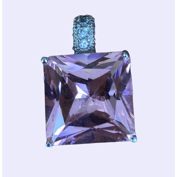 Square CZ Pendant 925 Silver With Sparkling Accents - Picture 1 of 9